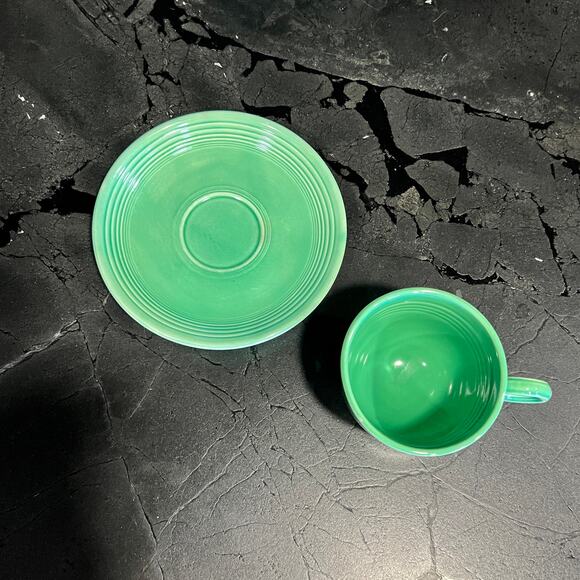 Vintage Fiestaware Fiesta Ring Handle Cup & Saucer Green - Picture 3 of 7